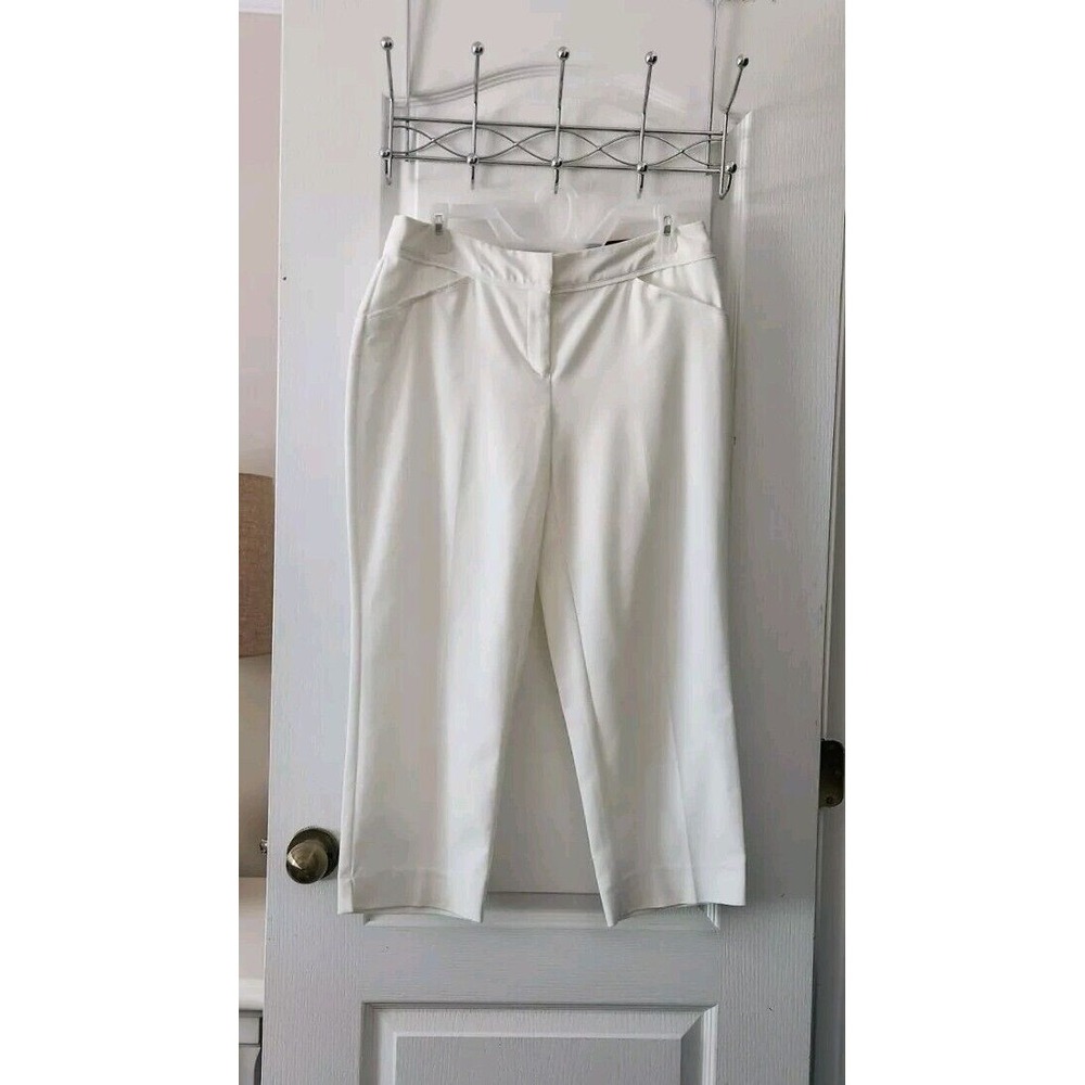 Rafaella Women's Curvy Slim Capri White High-Rise Stretch Pockets Cotton Size 6